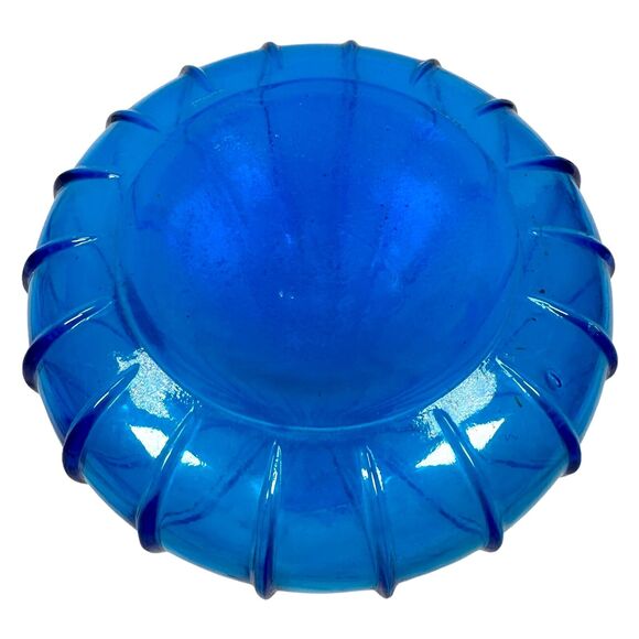 Vintage Rossini Empoli Glass Kingfisher Blue Pitcher Flower Vase Handle 60s MCM - Picture 7 of 9